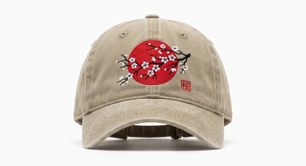 The Sakura Cap - Beige with cherry blossom embroidery